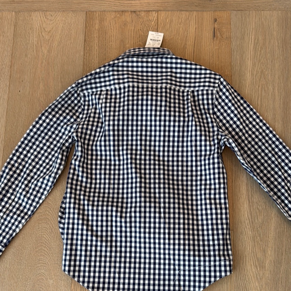 Blue and White Gingham Checkered Long Sleeve Shirt - Picture 2 of 4